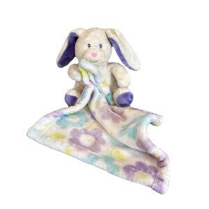 Little Miracles Security Baby Blanket Plush White Purple Bunny Flowers Lovey